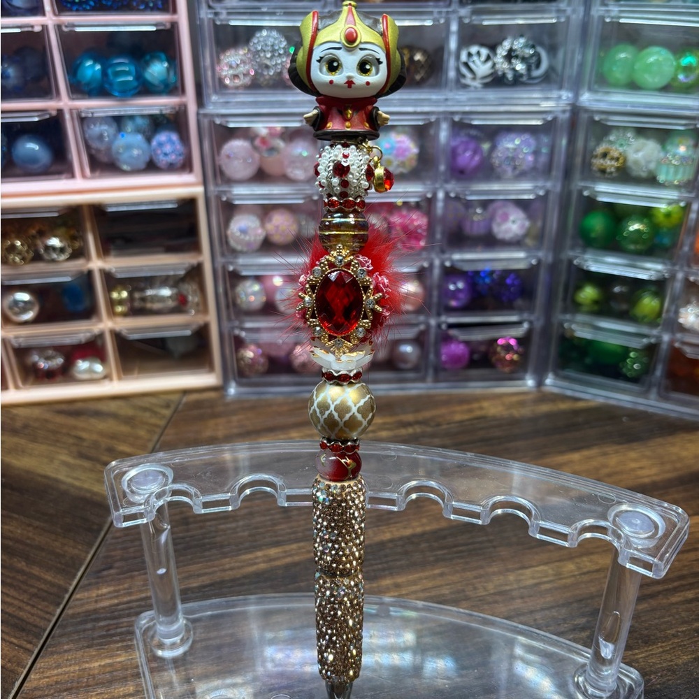 Decorative Queen Amidala Beaded Pen with Red and Gold Accents